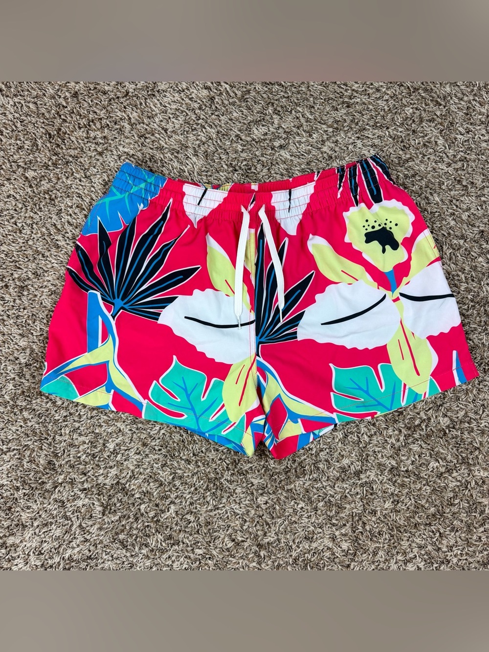 Chubbies Mens Red Tropical Floral Palm Leaf Swim Trunks XL 4” Inseam Lined